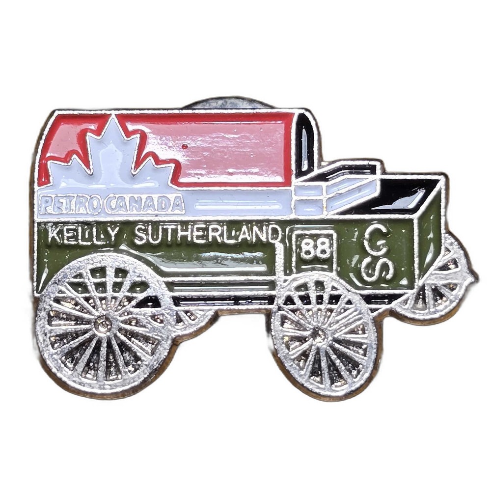 Kelly Sutherland Petro Canada 1988 Chuckwagon Racing Lapel Vest Hat Pin D2
